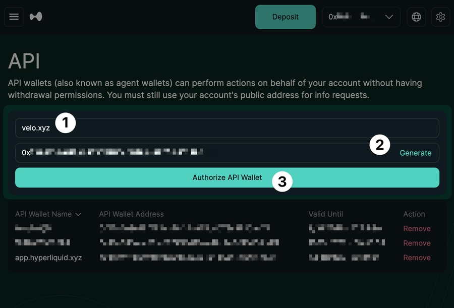Create an API wallet on Hyperliquid